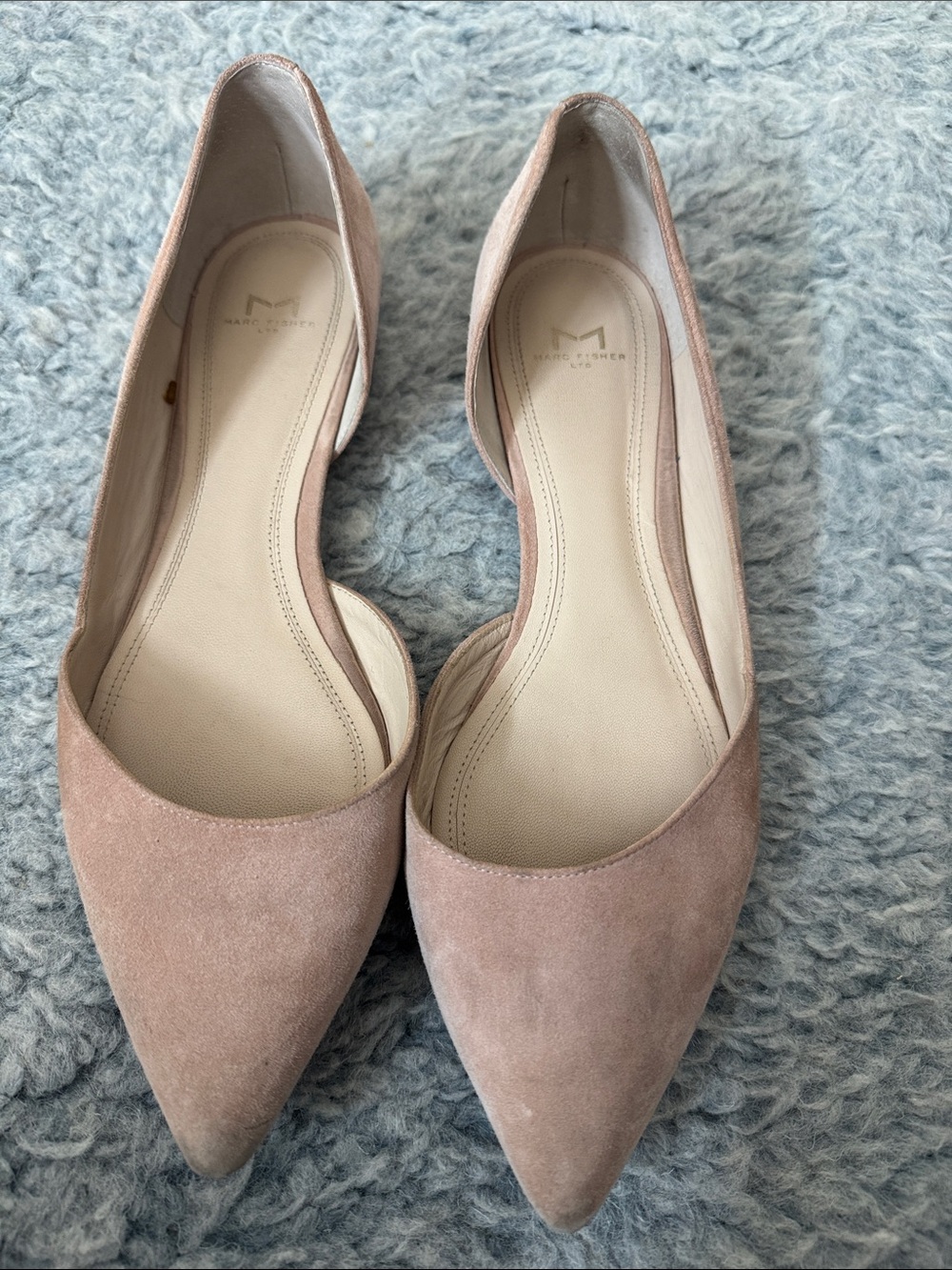 Marc Fisher Pointed D'Orsay Flats in Blush Pink Suede